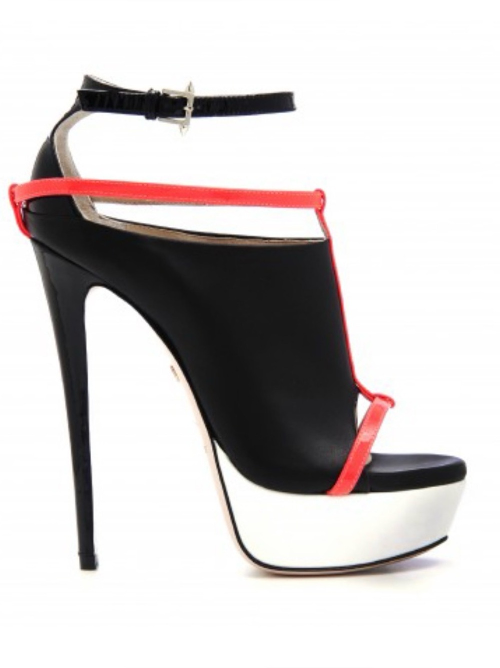 Ruthie Davis Black, Coral & White Platform Stiletto Sandal